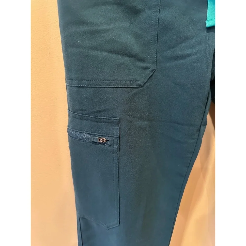 FIGS Cairo Slim Zip Fly Cargo Scrub‎ Pants Teal Mens Small/XS Tall Straight Leg